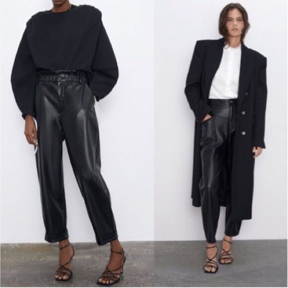 Zara Faux Leather Slouchy Pants - Picture 1 of 10